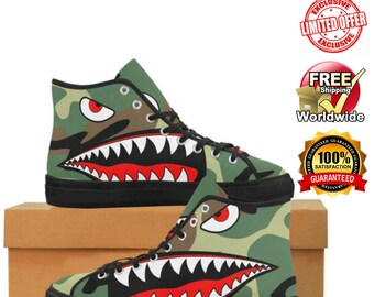 Fortnite Shoes Etsy - bape inspired shark bite custom camo high top canvas men s shoes