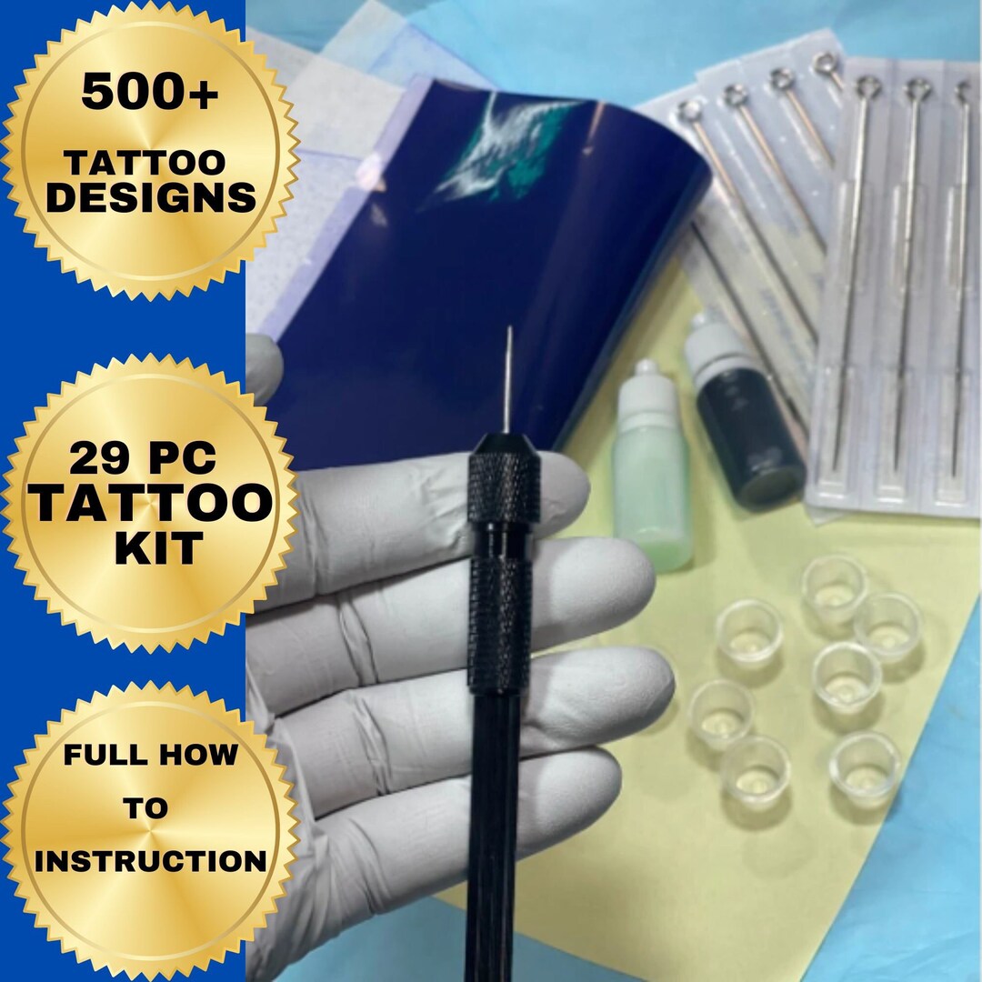 Poke and Stick Tattoo Kit 29pc Kit Inkneedlesink Capstransfer Paper