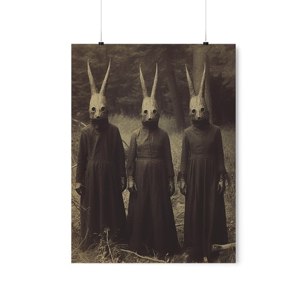 The Rabbit Cult of the Woods, Vintage photography, Art Poster Print, Dark Academia, Gothic Occult Poster, Witchcraft, Vertical Posters