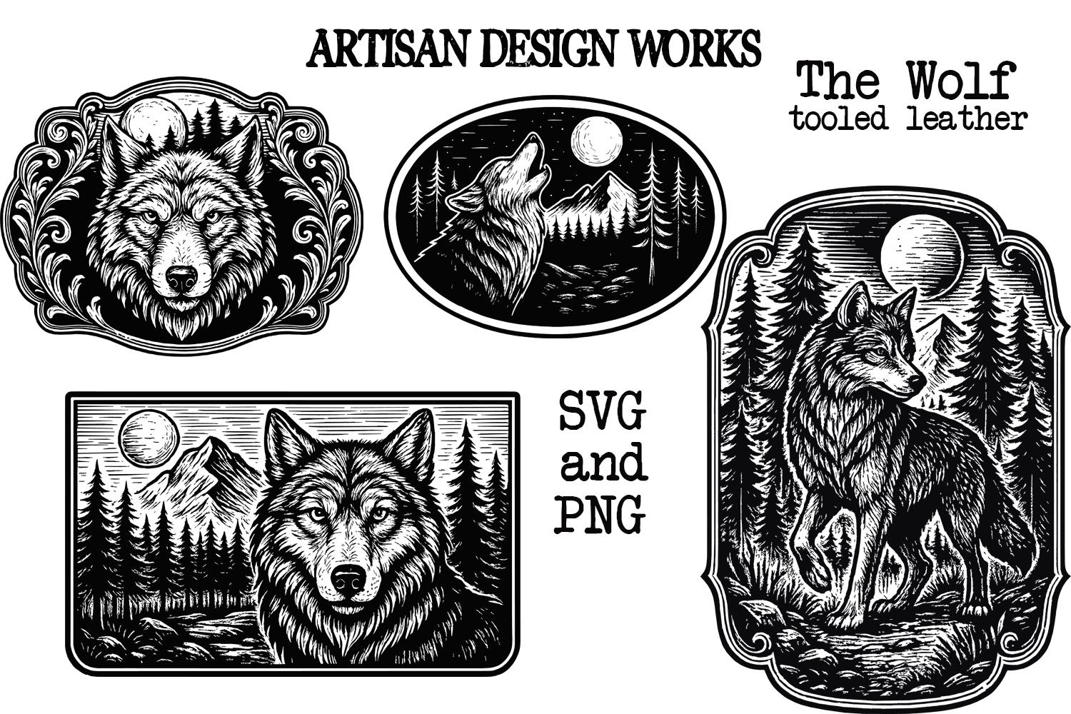 The Wolf Tooled Leather SVG Set| Wolf Sublimation| Wolf Design - Etsy