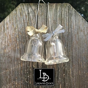 Set of 2 Clear MINI SIZE Blown Glass Christmas Bell Ornaments Handmade in USA Glass Christmas Tree Holiday Gifts Wedding Bells Party Favor