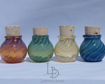 One Handmade in USA Blown Glass MINI SIZE Jar Handmade Glass Apothecary Spice Stash Pocket Cork Herb Kitchen Jars Mini Urns Potion Spell Jar