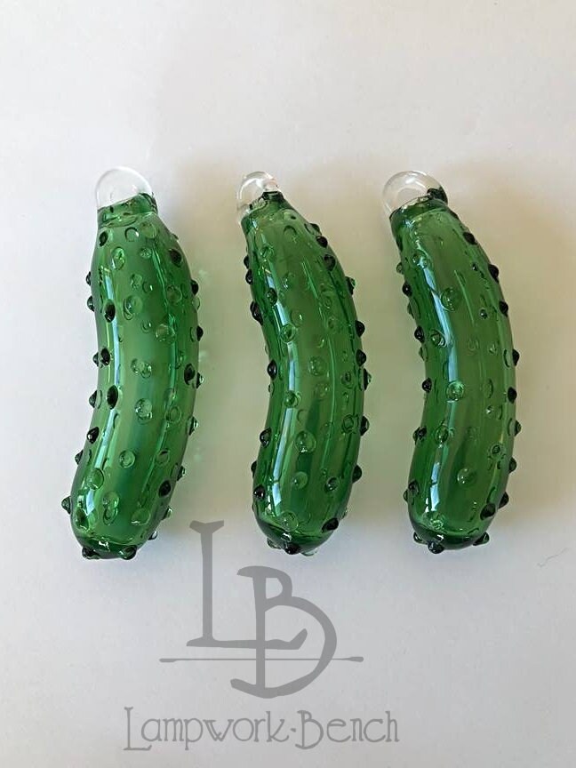 GREEN SPARKLE PICKLE Blown Glass Christmas Glass Christmas Pickle ornament 