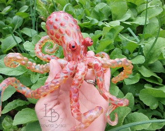 MADE to ORDER Handmade in USA Blown Glass Octopus Glass Sculpture Glass Art Beach House Mother's Day Gifts Oceans Sea Life Coastal Decor