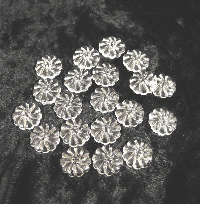 20 Antique Flower Shaped Clear Moulded Glass Sewing Buttons image 0