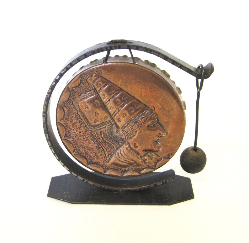Small Copper and Wrought Iron Dinner Gong Repoussé Woman with image 0