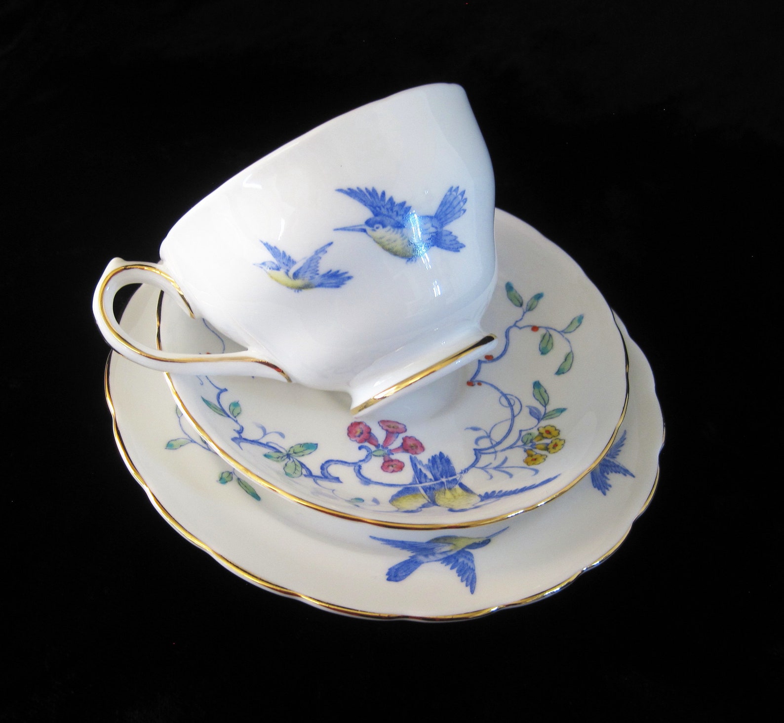 Antique New Chelsea China Tea Trio Pattern 3466 Blue Birds Etsy
