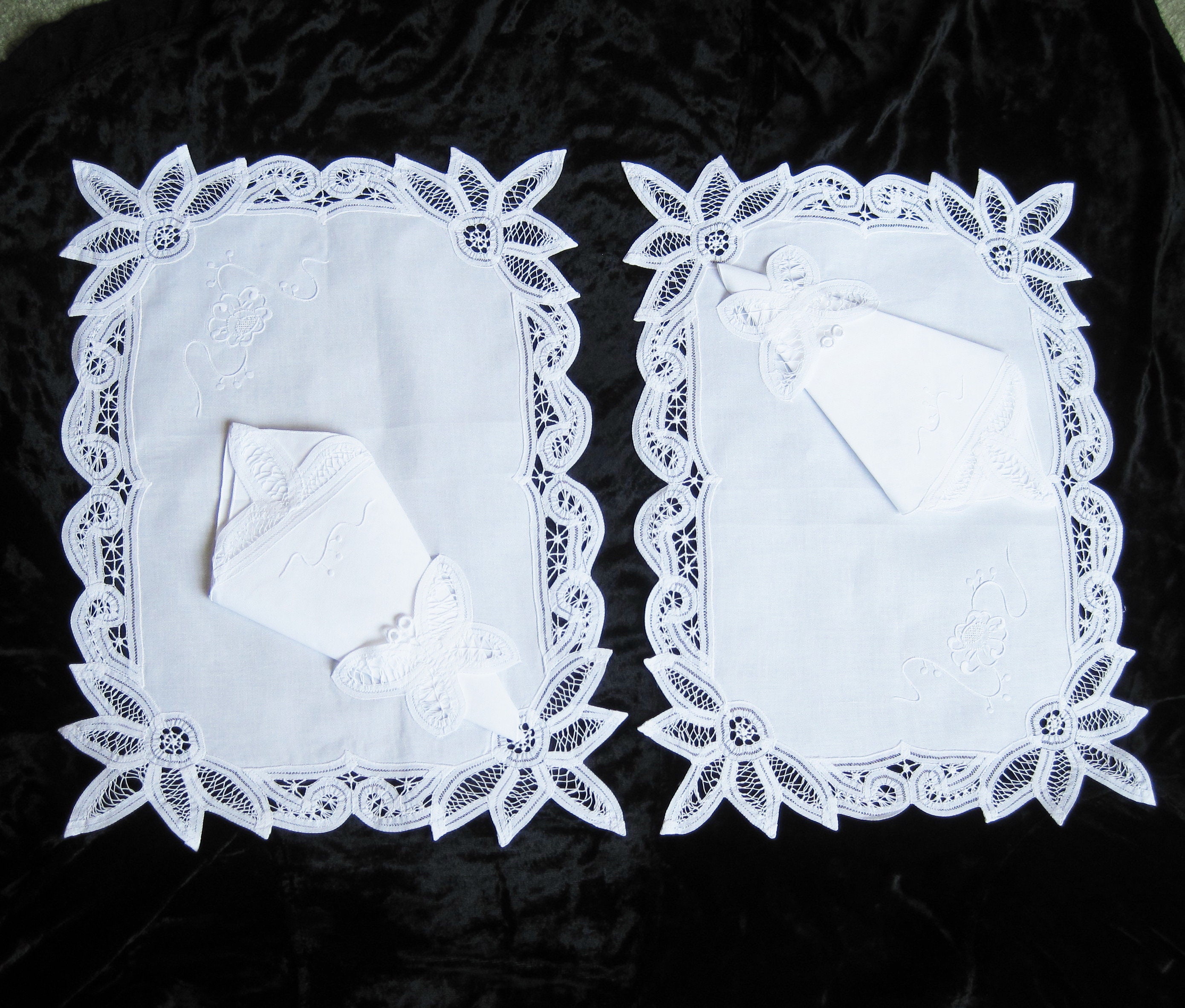 2 Battenburg Lace Placemats With Matching Napkins White Etsy