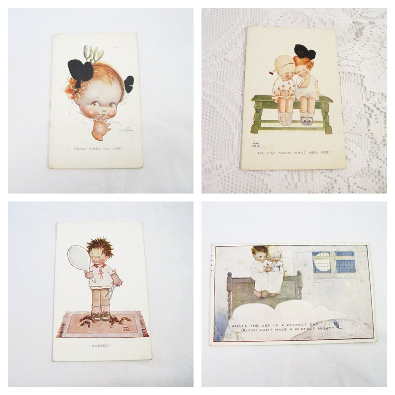 4 Vintage 1920s Signed Mabel Lucie Attwell Postcards image 0