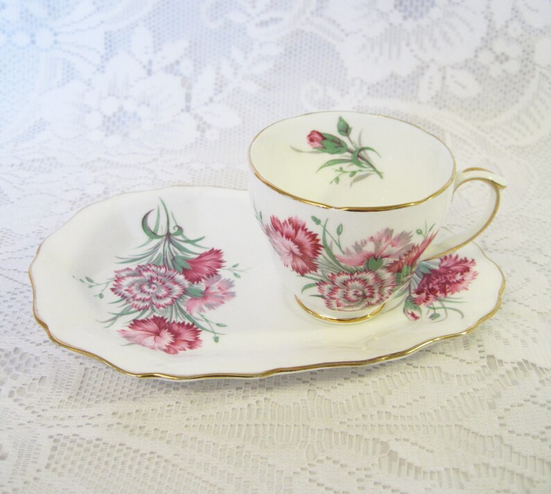 Duchess Bone China Tennis or Snack Set Pink Carnations image 0
