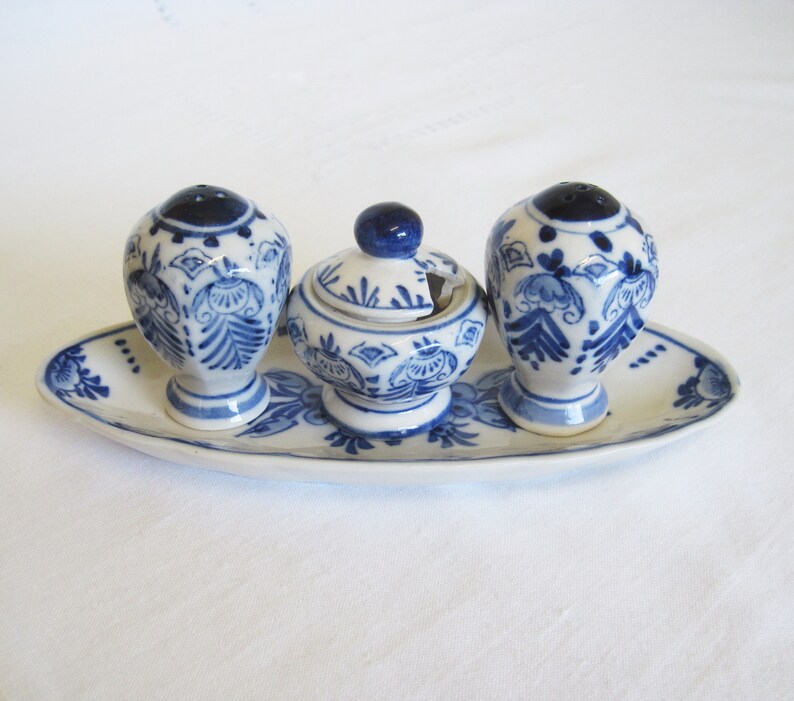 Hand Painted in Delfts Blue Colour Cruet Set on Tray Salt and Etsy UK