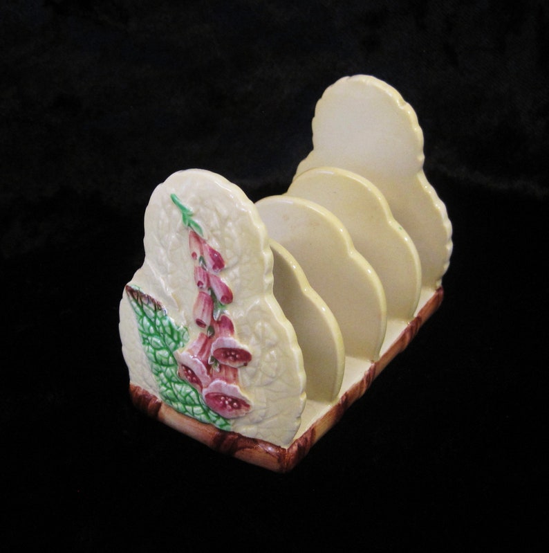 Carlton Ware Foxglove 4-Slice Toast Rack Hand Painted Ceramic image 0