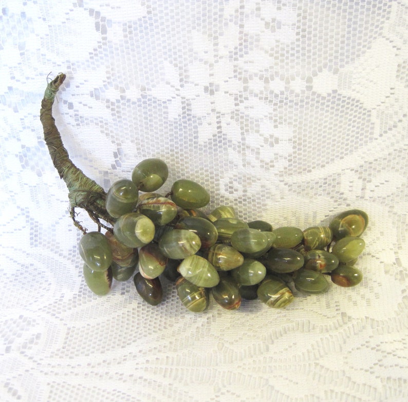 Carved Green Onyx Grape Cluster Life Sized Faux Fruit image 0