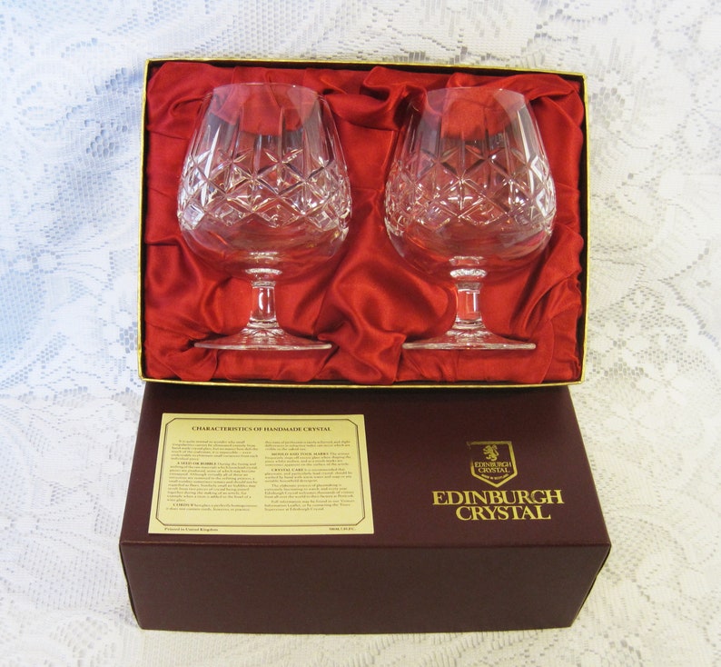 Boxed Signed Edinburgh Crystal Brandy Goblets Holyrood image 0