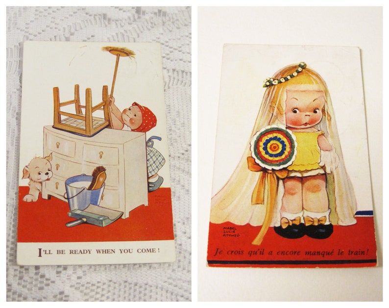 2 Rare Mabel Lucie Attwell Signed Postcards: Rare French image 0