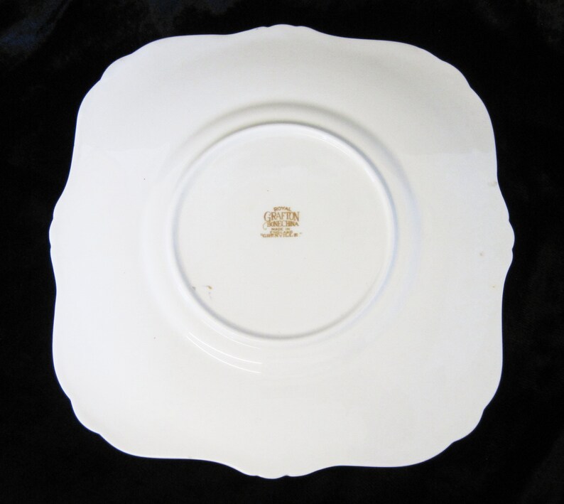 Royal Grafton China Cake or Bread Plate Grenville Pattern Yellow Marigolds with Orange Centres Hand Painted Over Transfer Print
