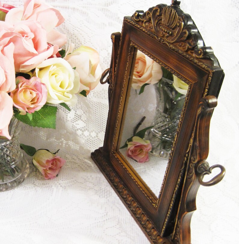 Adjustable Swivel Mirror Faux Wood with Gilded Mouldings image 0