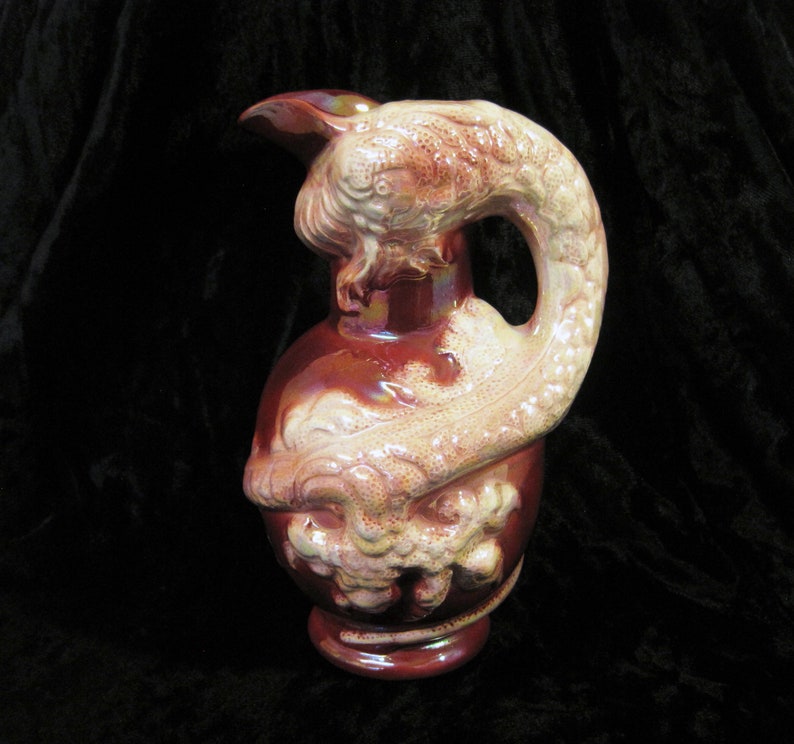 Large Royal Art Pottery Burgundy Lustre Dragon Jug image 0