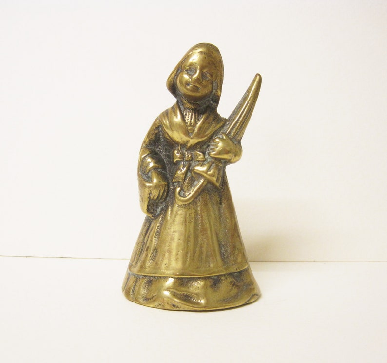 Peerage Brass Lady Bell Handbell Woman with Umbrella and image 0