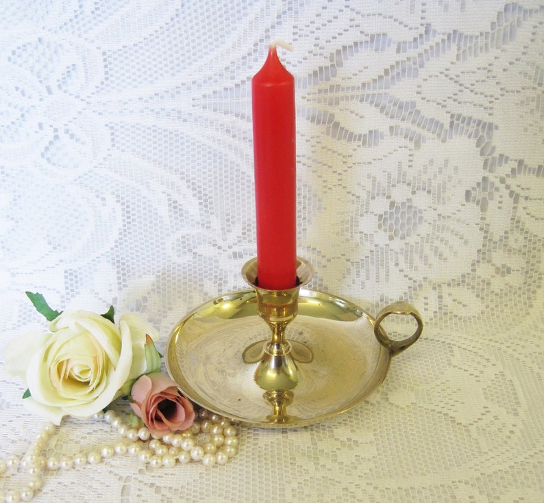 Vintage Brass Chamberstick Candle Holder Wee Willie Winkie image 0