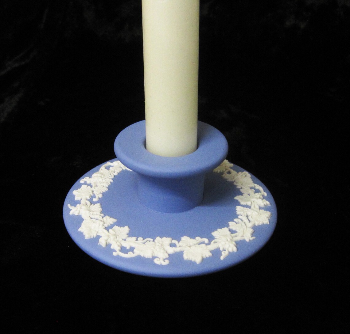 Wedgwood Blue Jasperware Candle Holder with White Vine and Etsy