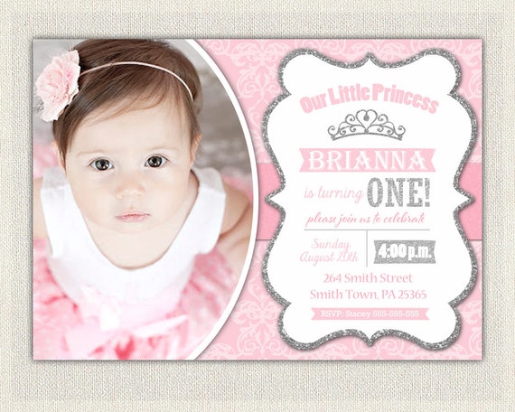 first birthday invitation silver and pink princess invitations pink