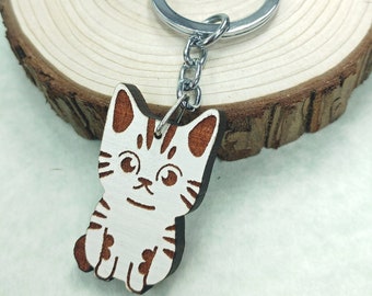 American Shorthair Cat portachiavi in legno - Tag personalizzato - Tag personalizzabile - Portachiavi per animali domestici