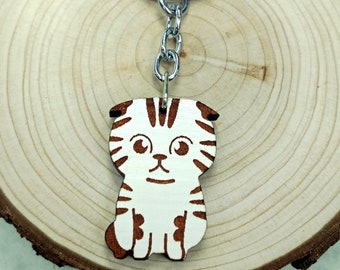 Portachiavi in legno Scottish Fold Cat - Tag personalizzato - Tag personalizzabile - Portachiavi per animali domestici