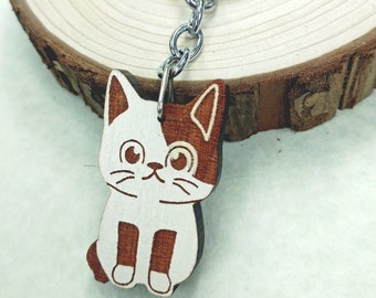Moggy Cat portachiavi in legno - Tag personalizzato - Tag personalizzabile - Portachiavi per animali domestici