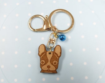 Boston Terrier Keychain - French Bulldog Keychain - Bull Dog Keyring - Frenchies keychain - Wood Dog Tag - Terrier Bag Charm