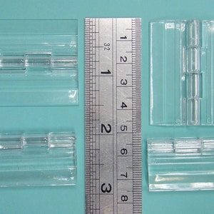 4pcs Small Plastic Hinge 1.77&quot; x 1.5&quot; (45mm x 38mm) Miniature Hinges - Acrylic Hinges - Clear Hinge - Small Hinges - Jewelry Box Hinges