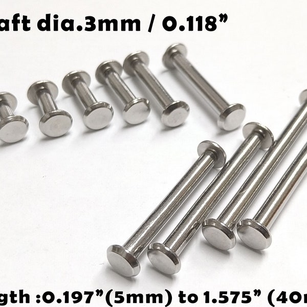 dia.0.118" / dia.3mm - Chicago screws , sheath making , Binding Barrel, Post and Screw , scrapbook