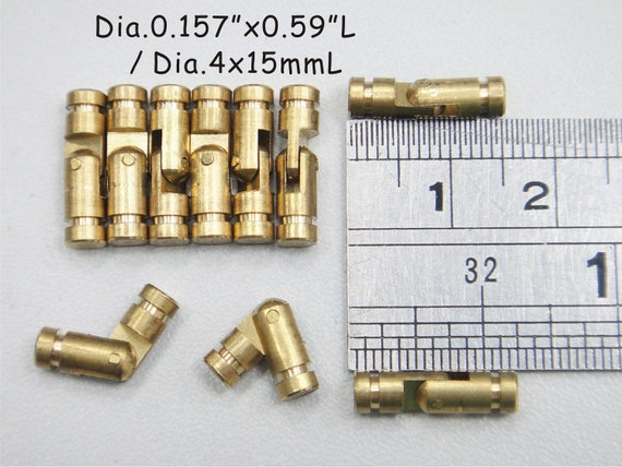 10pcs Small Brass Barrel Hinge Dia0.157x0.59L (dia.4mmx15mm) - Wooden box  Hinge - Dollhouse Hinges - Miniature Hinges - Cabinet Hinges 006