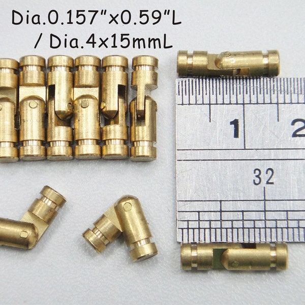 10pcs Small Brass Barrel Hinge Dia0.157"x0.59"L (dia.4mmx15mm) - Wooden box Hinge - Dollhouse Hinges - Miniature Hinges - Cabinet Hinges 006