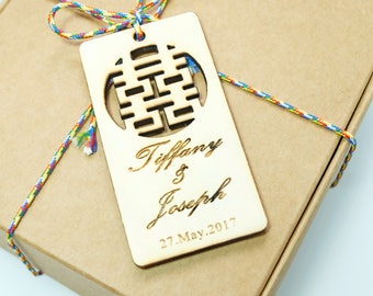 Felicità cinese Matrimonio Grazie Tags - Biglietti di ringraziamento di nozze - Tag bomboniere - Biglietti di nozze - Tag regali - Tag di legno personalizzato