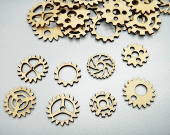Wood Steampunk Gears (24pcs - 8 style) - Steampunk Wood Gears - Wooden gears - Craft Gears Charm - Laser Cut wood gear