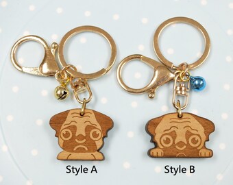 Portachiavi Handmade Wood Pug - Portachiavi Pug Wood - Pug Keyring - Pug Gift - Dog Tag - Dog Keyring - Pug Tag - Pug Keyring - Pug Keyring