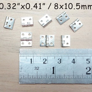 0.32"x0.41"/8x10.5mm - 8x Super Miniature Silver color Hinge with nails - Miniature Hinges - Dollhouse Hinges - Door Hinges - Box Hinges