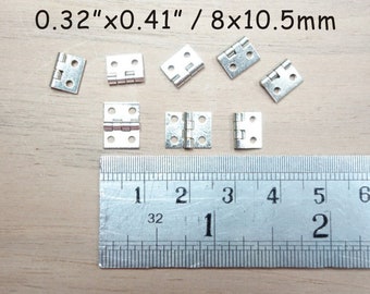0,32"x0,41"/8x10,5 mm - 8x Super Miniature Cerniera color argento con chiodi - Cerniere in miniatura - Cerniere per case delle bambole - Cerniere per porte - Cerniere per scatole