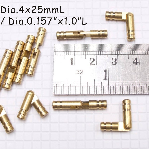 Dia0.157"x1.0"L /dia.4mmx25mm - 10pcs Small Brass Barrel Hinge  - Wooden box Hinge - Dollhouse Hinges - Miniature Hinges - Cabinet Hinges