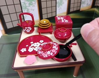 Stoviglie giapponesi in miniatura - Set da pranzo giapponese in miniatura - Set da sakè giapponese in miniatura - Vassoio e recipiente per stoviglie da casa delle bambole