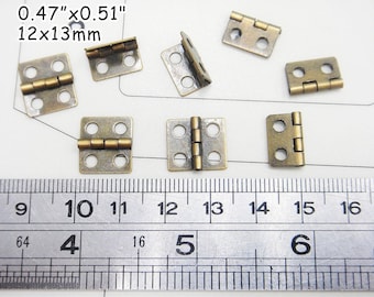 0,47"x0,51"/12 x 13 mm - 8 pezzi Ferro (colore bronzo) Piccola cerniera per porta con vite - Cerniere per casa delle bambole - Cerniera per scatola - Mini cerniera in metallo