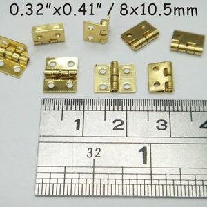 0.32"x0.41"/8x10.5mm -8pcs Super Miniature Brass Door Hinge  with nails - Door Hinges - Small Hinge - Cabinet Hinges - Dollhouse Hinges
