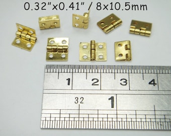 0,32"x0,41"/8x10,5 mm - 8 pezzi Super Miniature Brass Door Hinge con chiodi - Cerniere per porte - Cerniera piccola - Cerniere per armadietti - Cerniere per case delle bambole