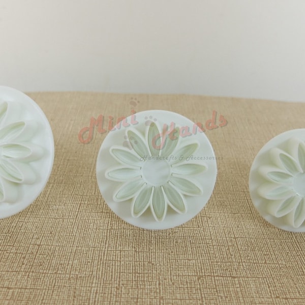 Sun Flower Plunger Cutter 3pcs Set, Calyx Cookies Cutter, Tournesol Cutters, Clay Cutter, Polymer Clay Cutter, Fondant Cutter, Cookie Cutter