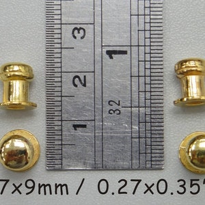 dia.0.27x0.35 &quot;/ 7 x 9 mm - 4 Stück kleine Gold Schubladenknäufe - Türknäufe - Schmuckkasten Knäufe - Miniatur Möbelknäufe - Metallknäufe