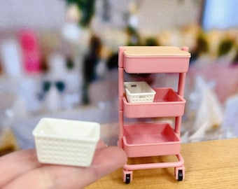 Miniature Trolley - Miniature Kitchen Trolley - Miniature Trays - Miniature Storage Containers for BJD Dollhouse