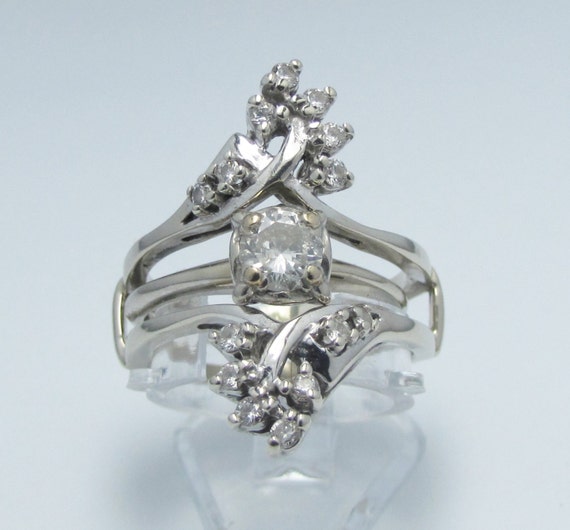 1990s beautiful 14k white gold diamond guard ring hold | Etsy