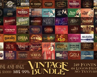 Vintage Font & Logo Bundle: 249 Fonts, 414 Graphics