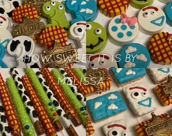 Toy Story Inspired Assortment - Chocolate Lollipops, Oreos, Pretzels and Rice Krispies